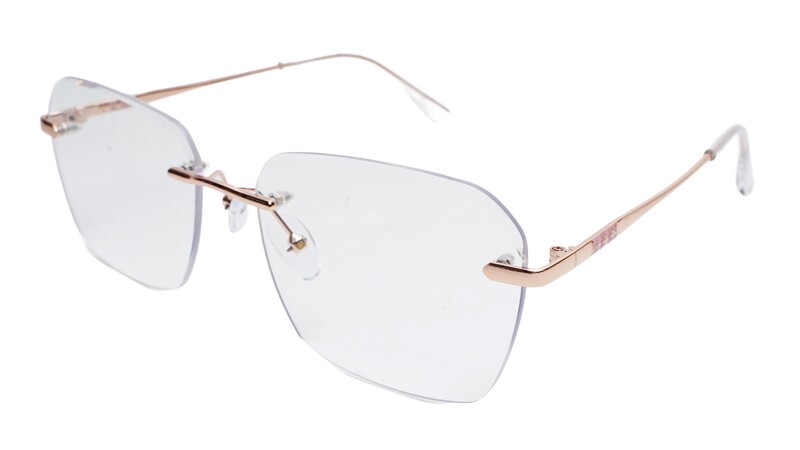 Soigné Unisex Large Rectangular Rimless Spectacle Frame.Rose Gold