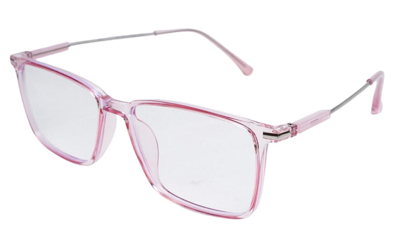 Soigné Female Rectangular Spectacle Frame.See Through Light Pink-Large