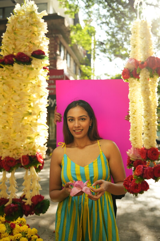 Meghana's Strap & Tie Dress - Blue & lemon yellow stripes