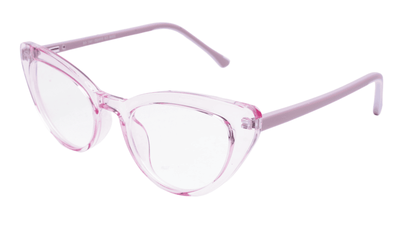Soigné Female Large Cat Eye Spectacle Frame.See Through Pink Rim Soigné Female Large Cat Eye Spectacle Frame.See Through Pink Rim