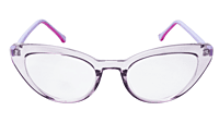 Soigné Female Large Cat Eye Spectacle Frame.See Through Light Purple Rim