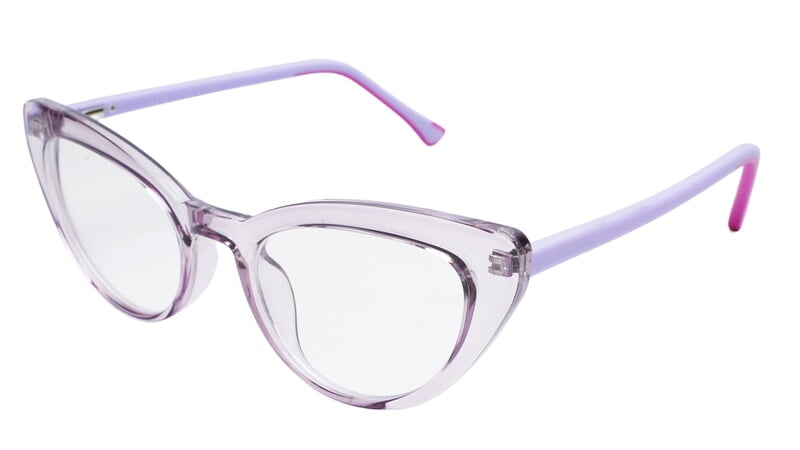 Soigné Female Large Cat Eye Spectacle Frame.See Through Light Purple Rim