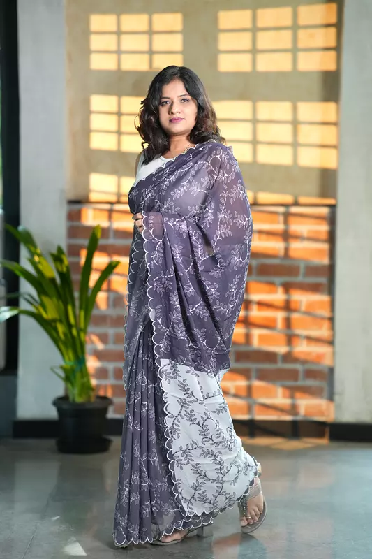 Women's Madhubani Printed Saree - Lavendar
