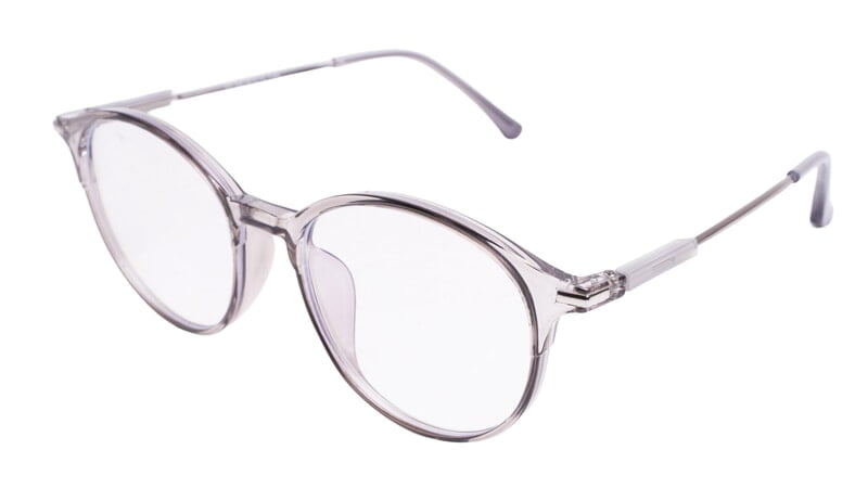 Soigné Unisex Large Round Spectacle Frame.See Through Gray &Silver