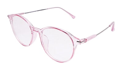Soigné Female Round Large Spectacle Frame.See Through Pink&Silver