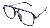 Soigné Unisex Aviator Spectacle Frame.Glossy Black&Silver-Large