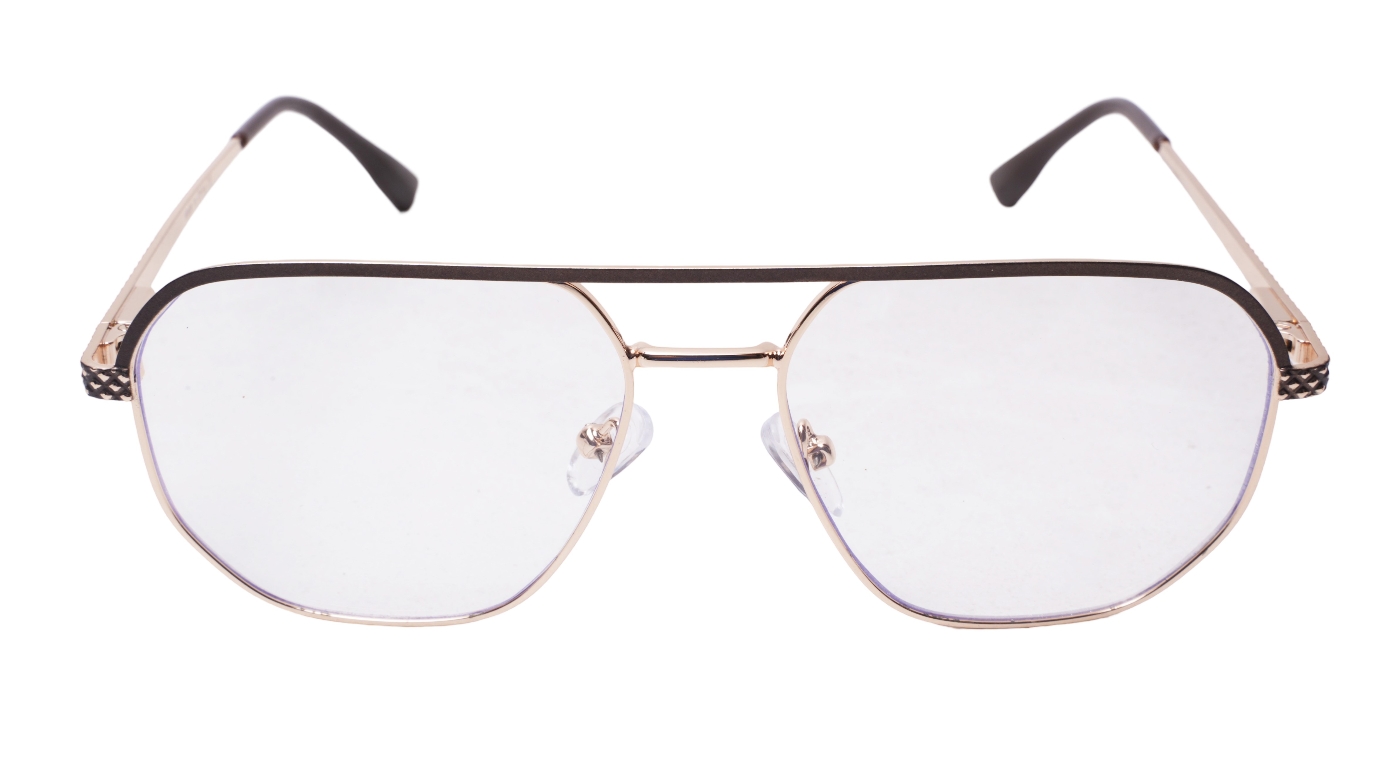 Soigné Unisex Aviator Spectacle Frame.Gold&Brown-Medium