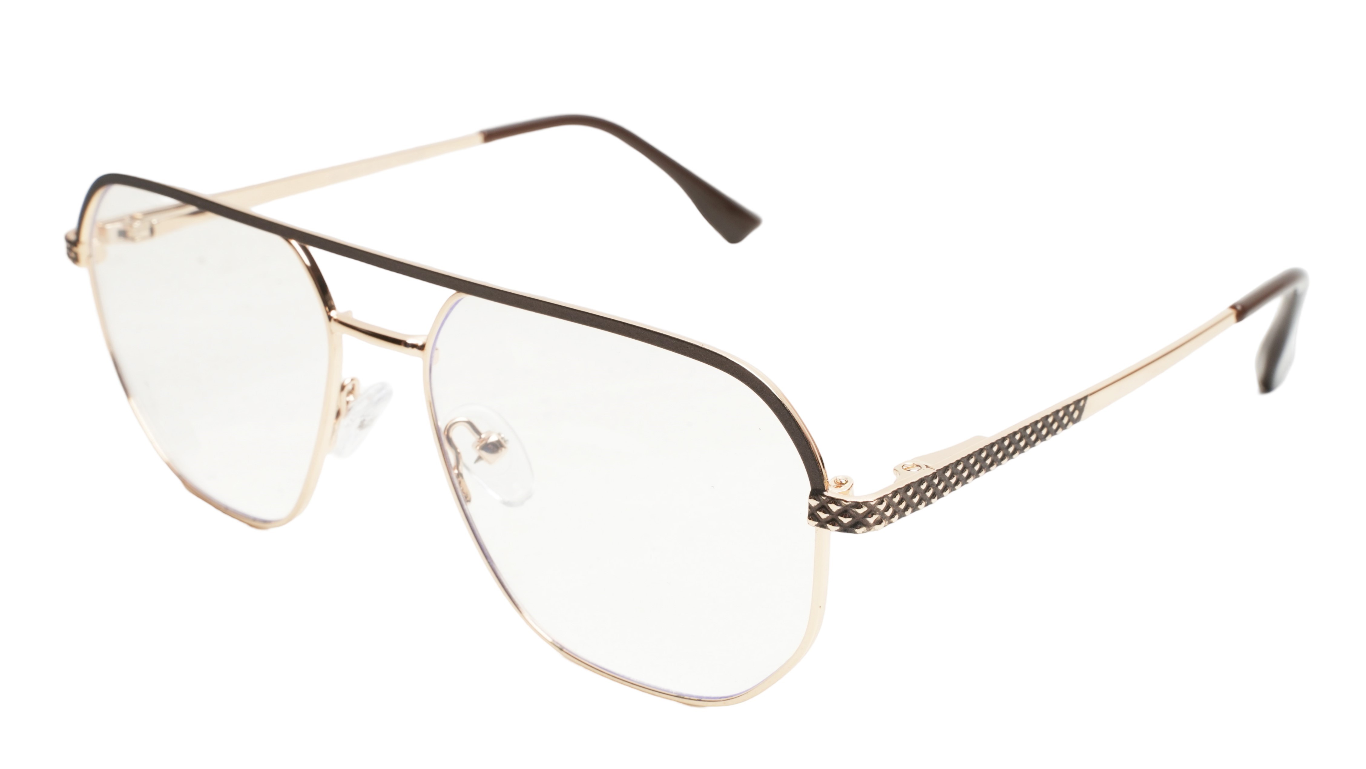 Soigné Unisex Aviator Spectacle Frame.Gold&Brown-Medium