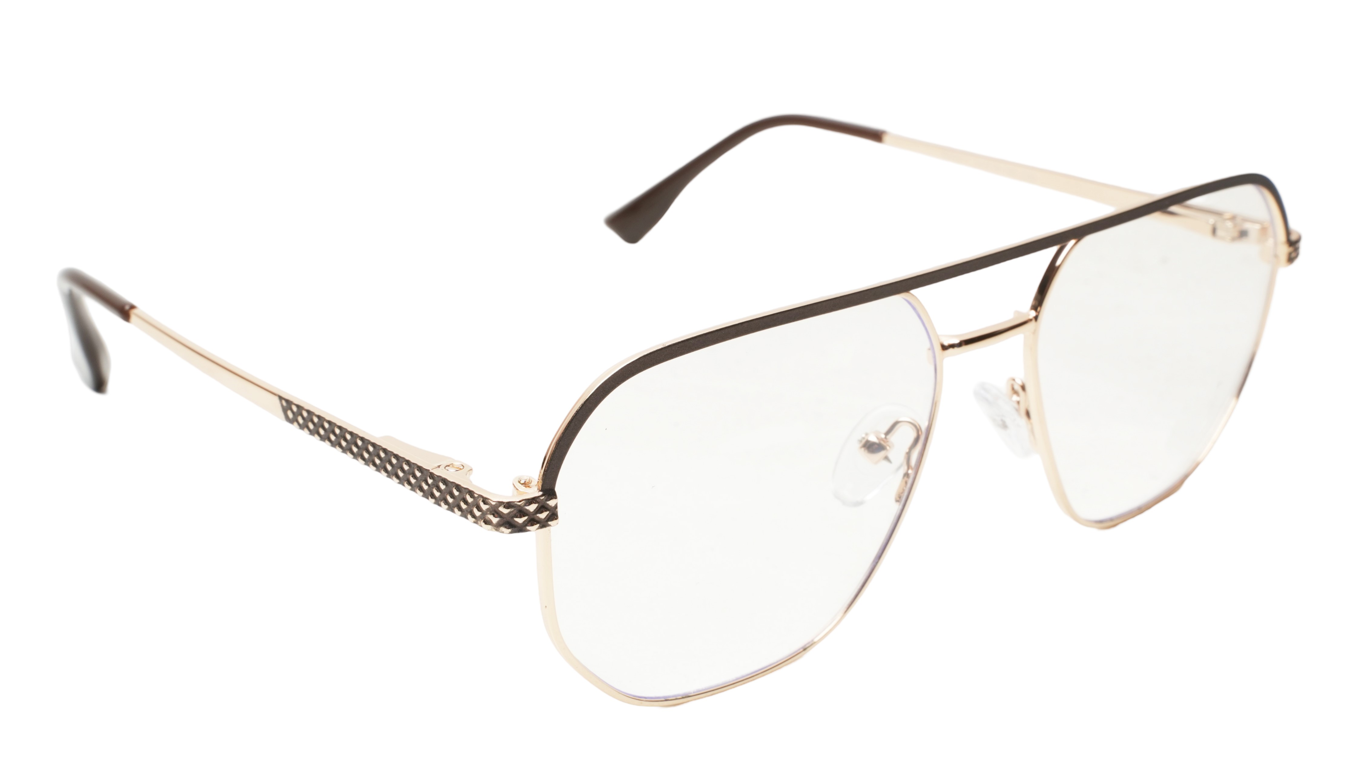Soigné Unisex Aviator Spectacle Frame.Gold&Brown-Medium
