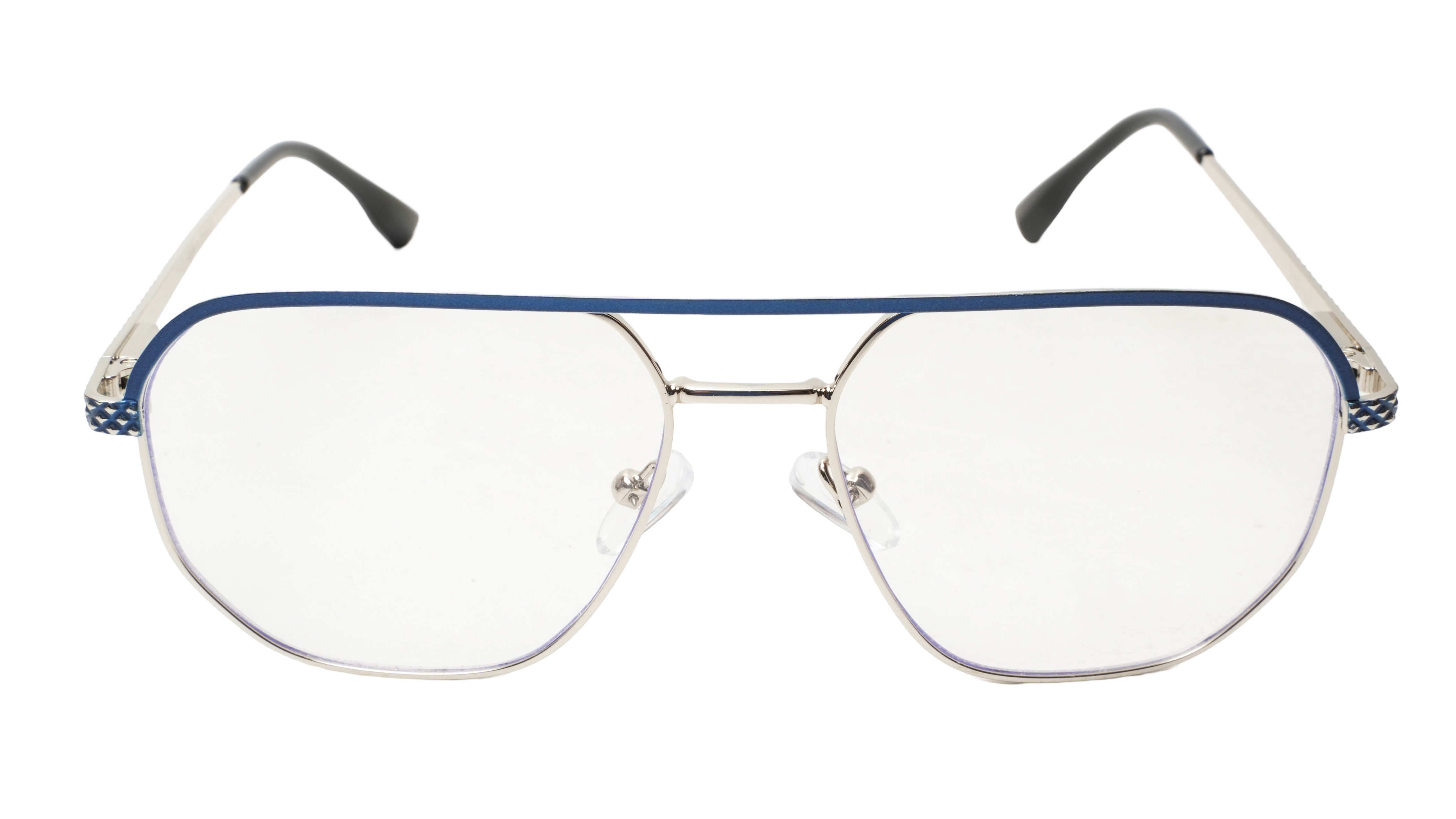 Soigné Unisex Aviator Spectacle Frame.Blue&Silver Color-Medium