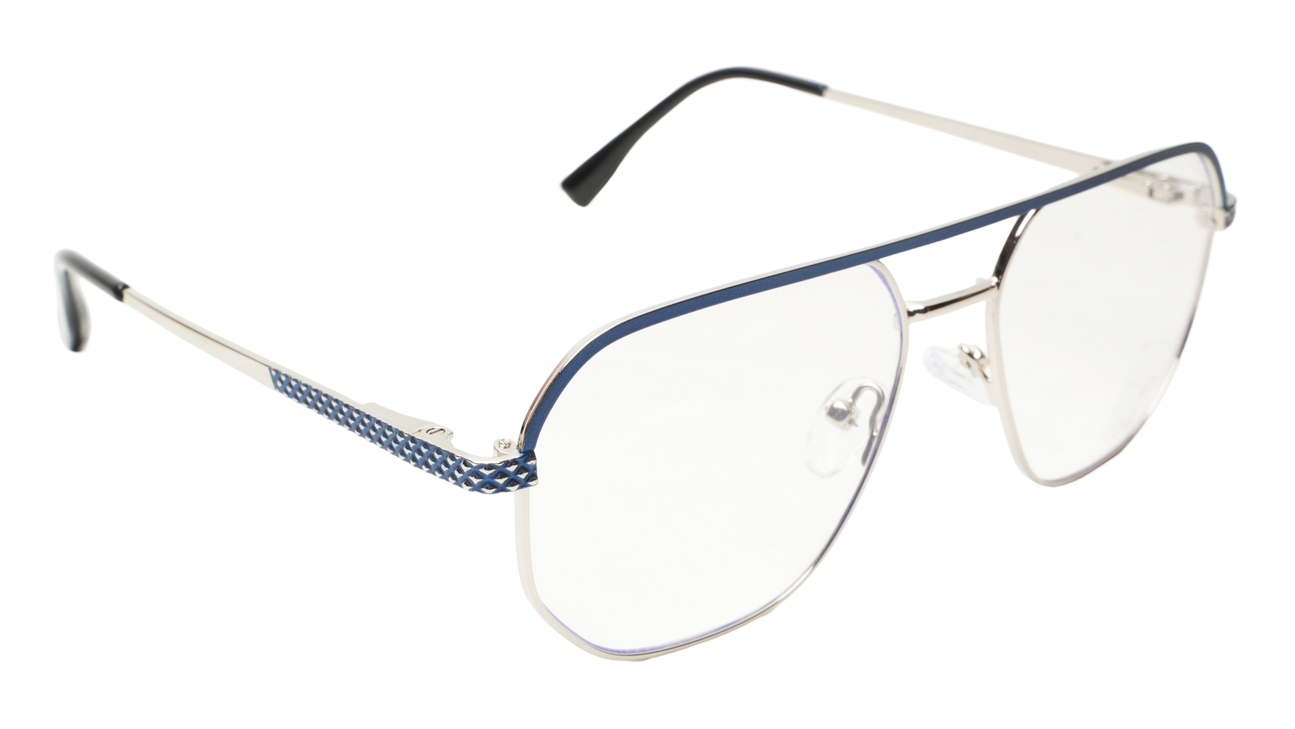 Soigné Unisex Aviator Spectacle Frame.Blue&Silver Color-Medium