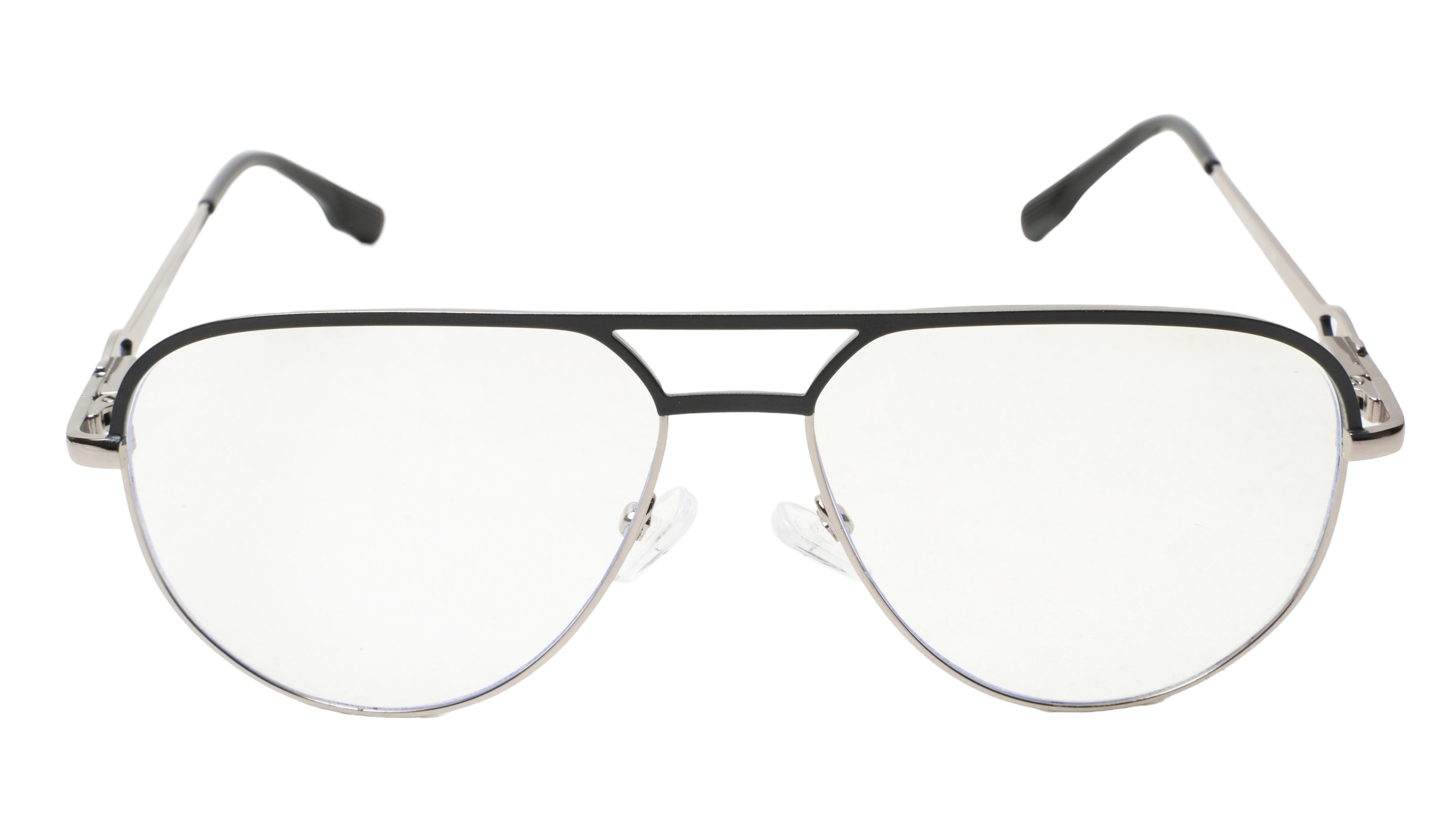 Soigné Unisex Aviator Spectacle Frame.Black&Silver Color-Large