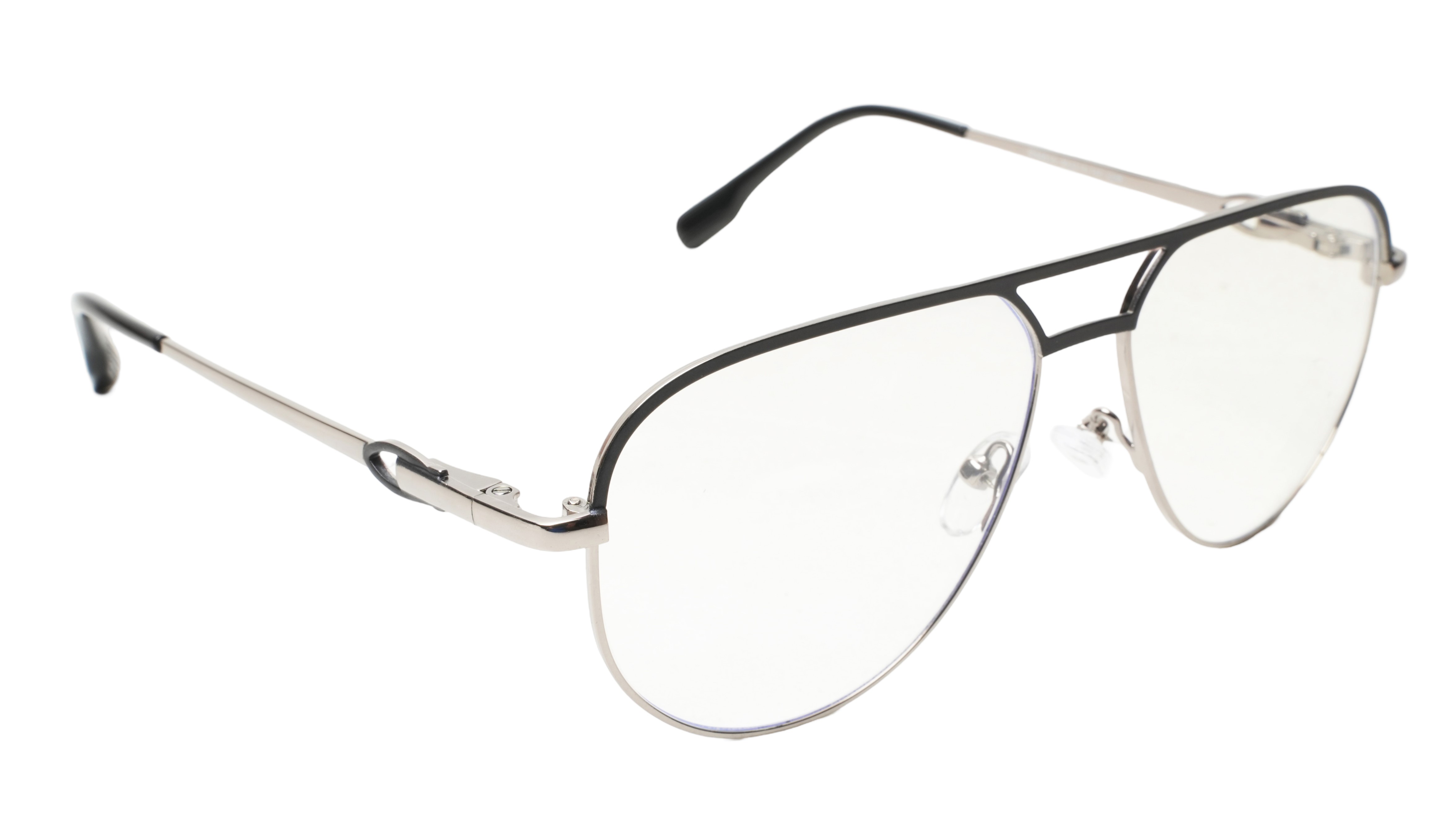 Soigné Unisex Aviator Spectacle Frame.Black&Silver Color-Large