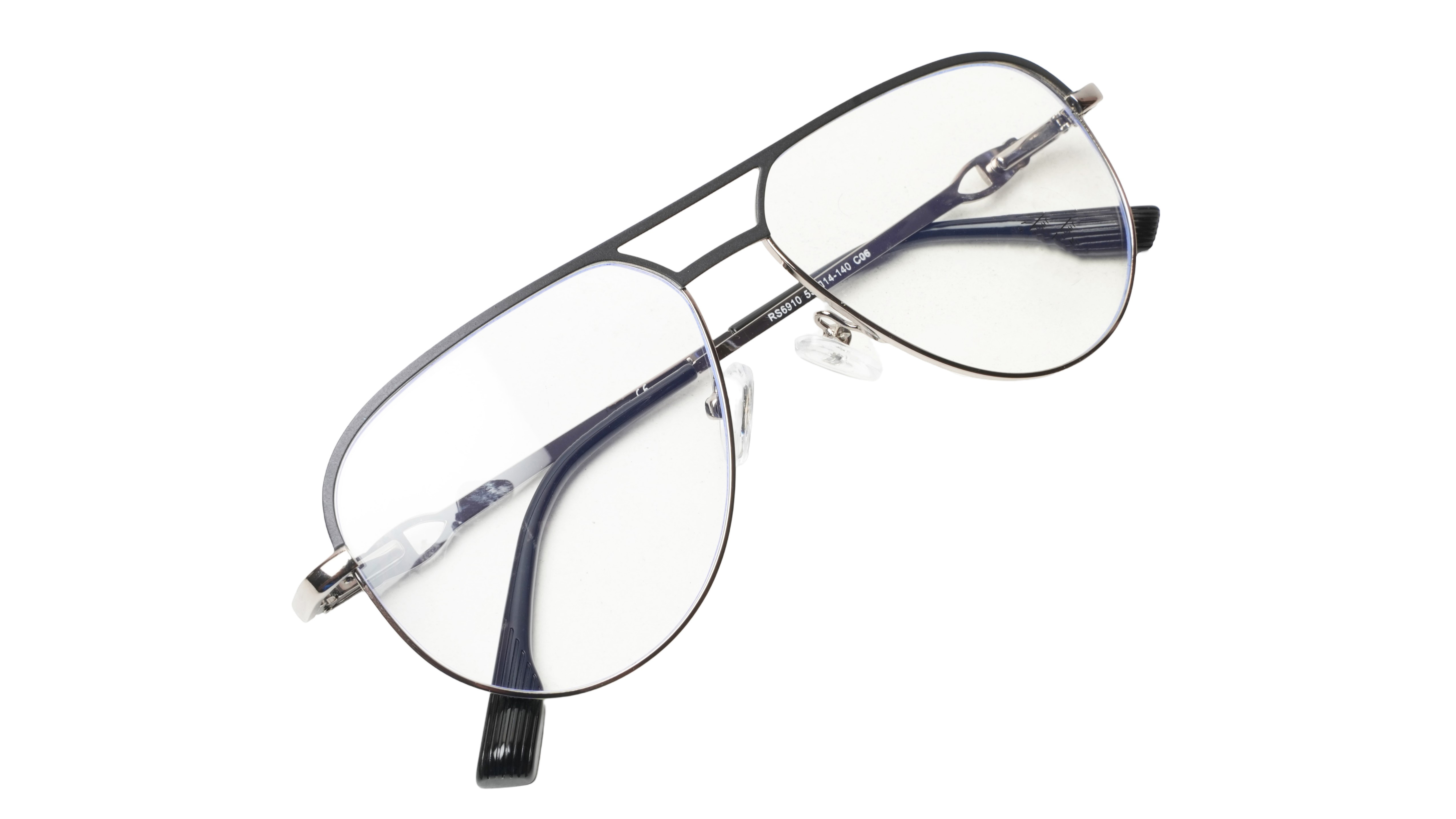 Soigné Unisex Aviator Spectacle Frame.Black&Silver Color-Large