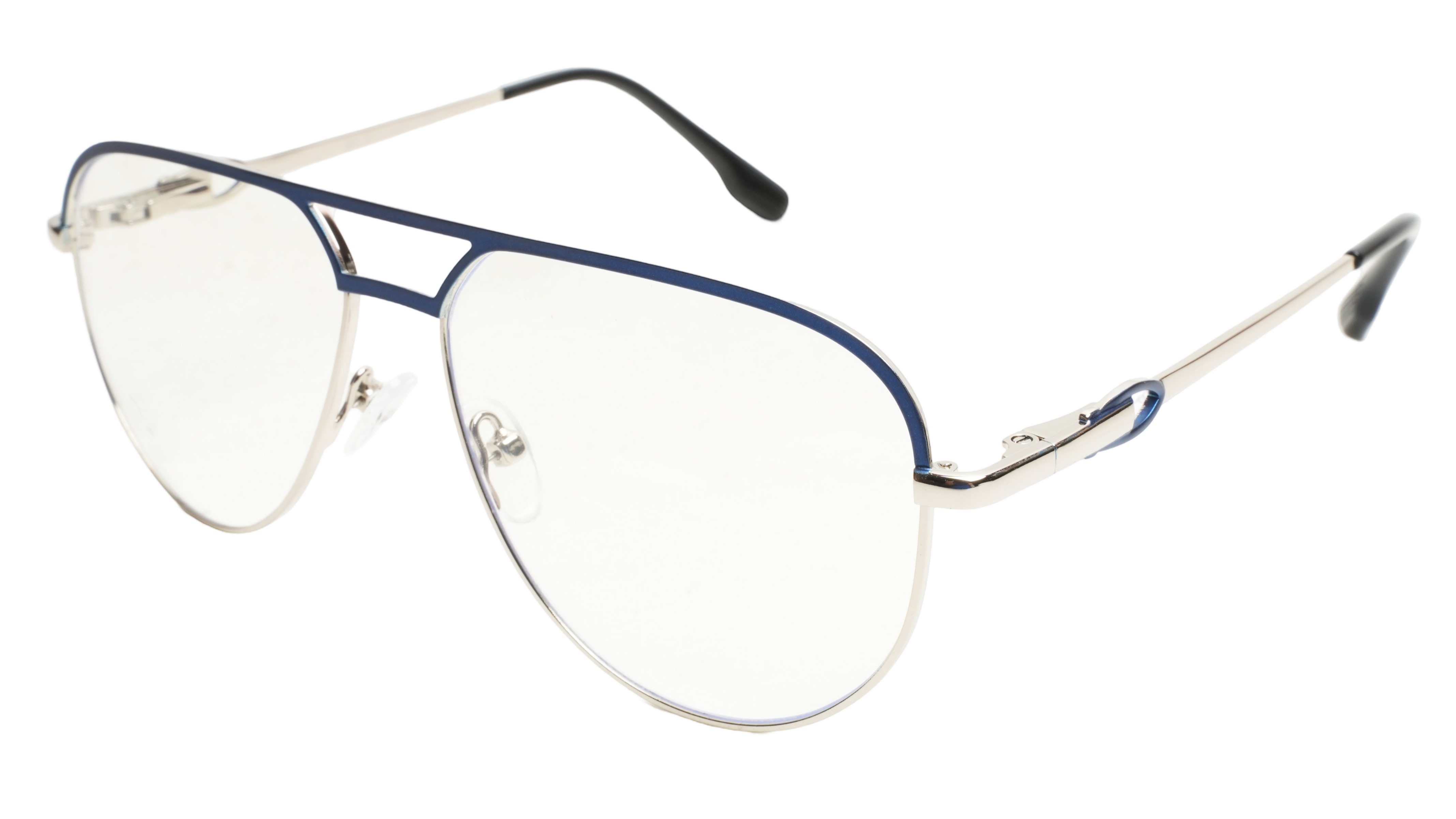Soigné Unisex Aviator Spectacle Frame.Silver&Blue-Large