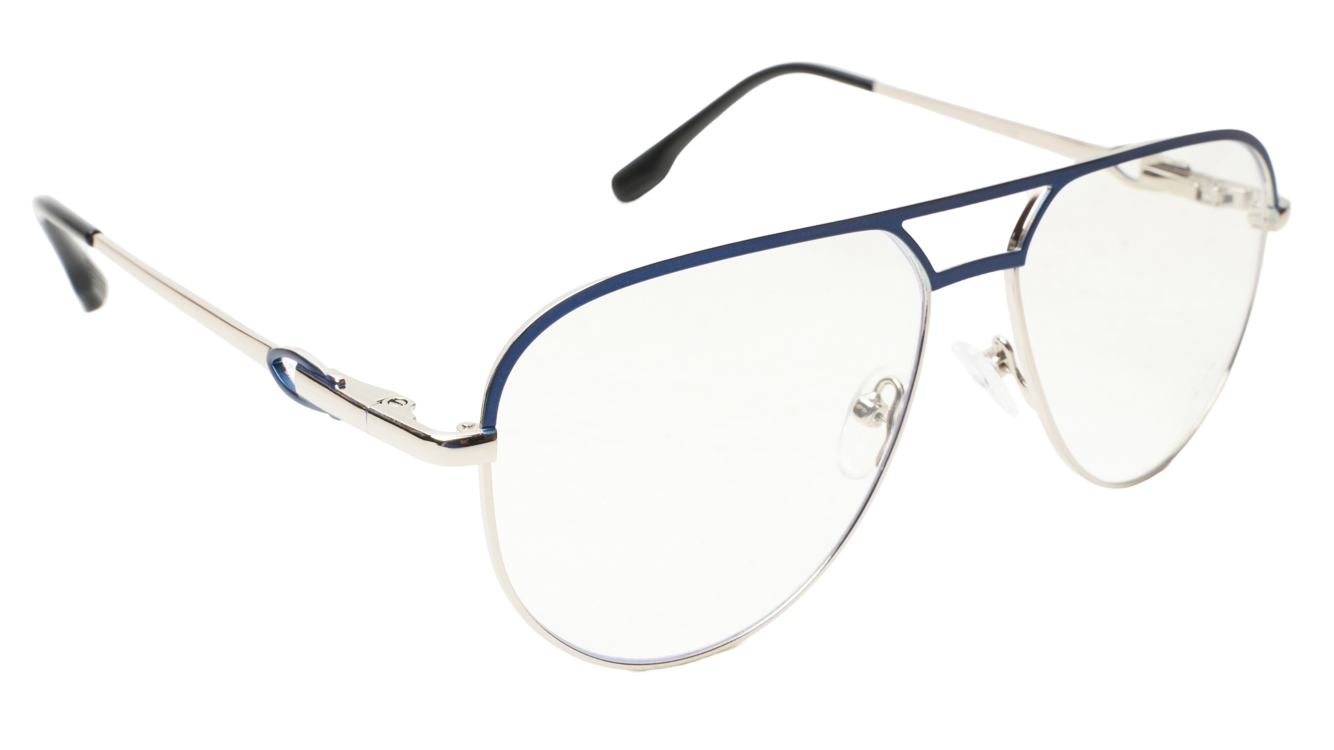 Soigné Unisex Aviator Spectacle Frame.Silver&Blue-Large