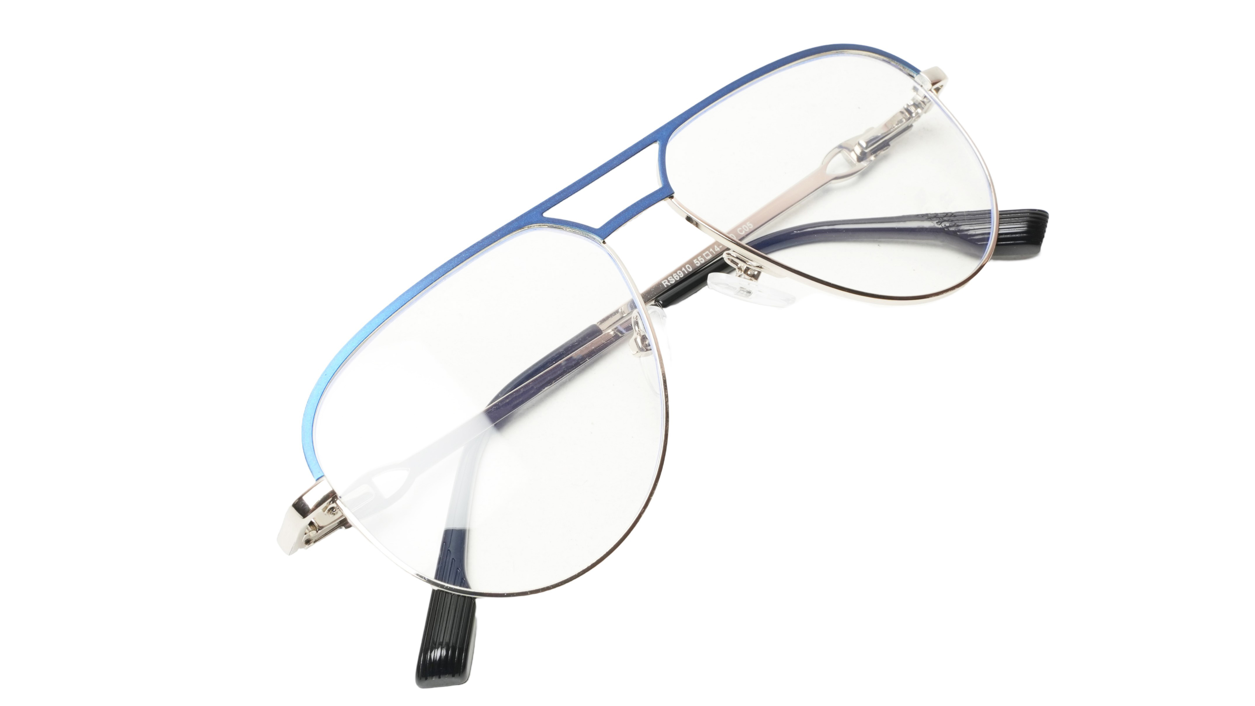 Soigné Unisex Aviator Spectacle Frame.Silver&Blue-Large
