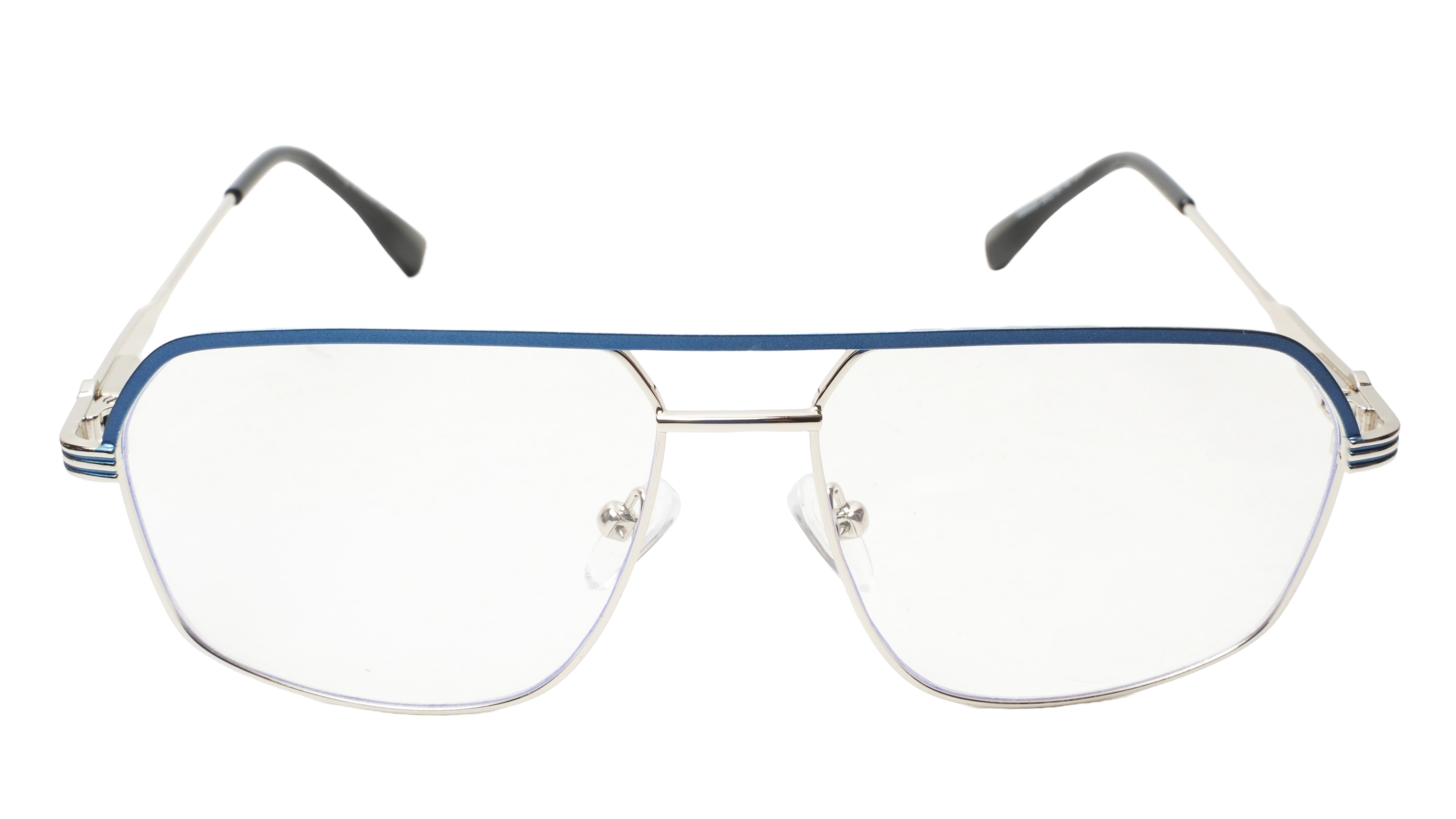 Soigné Unisex Rectangular Spectacle Frame.Blue&Silver-Medium