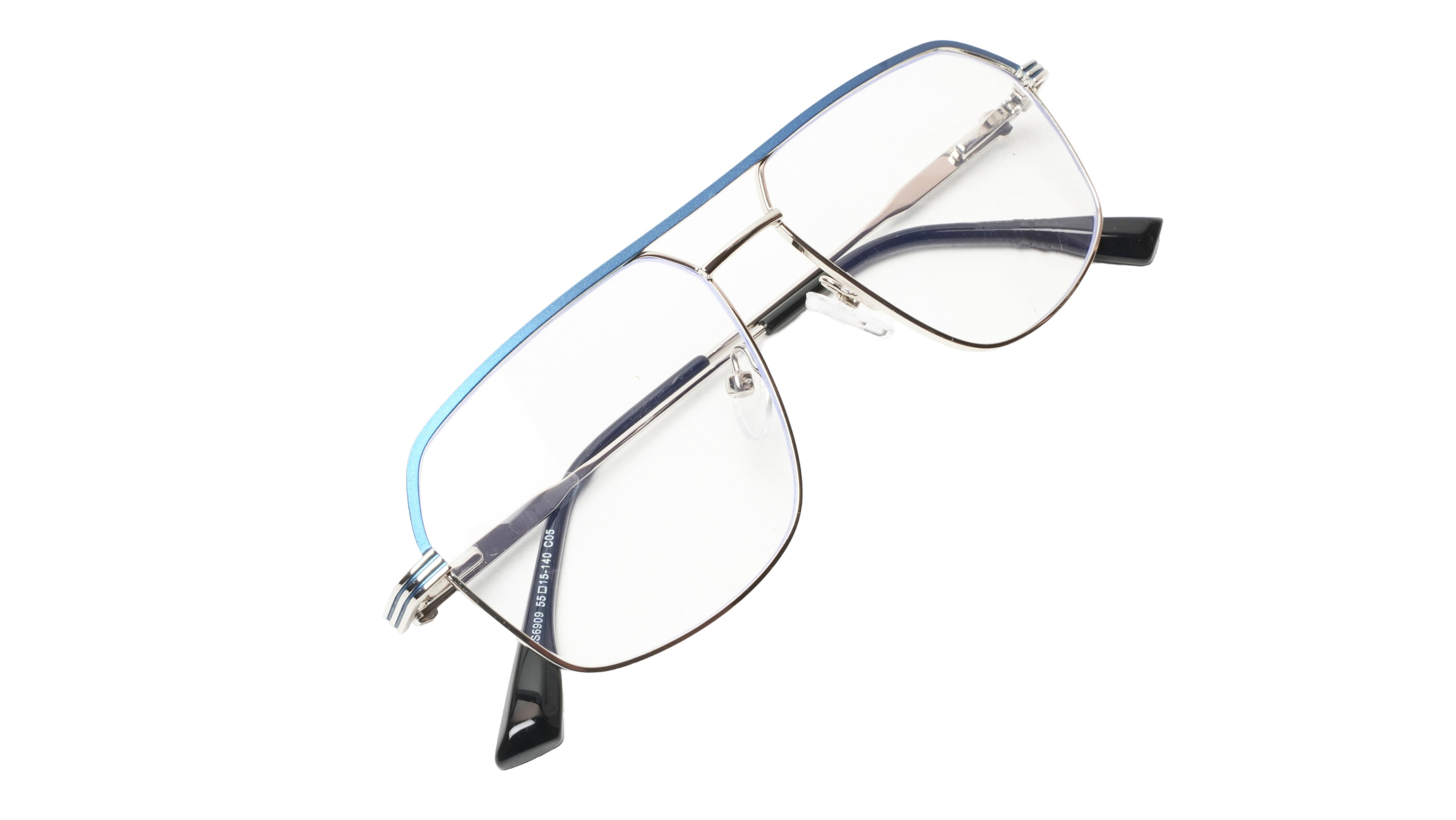 Soigné Unisex Rectangular Spectacle Frame.Blue&Silver-Medium