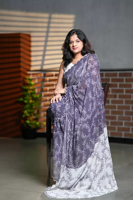 Women's Madhubani Printed Saree - Lavendar