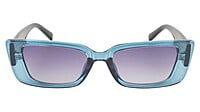 Female Large Rectangular Sunglasses. See Through Light Blue Rim