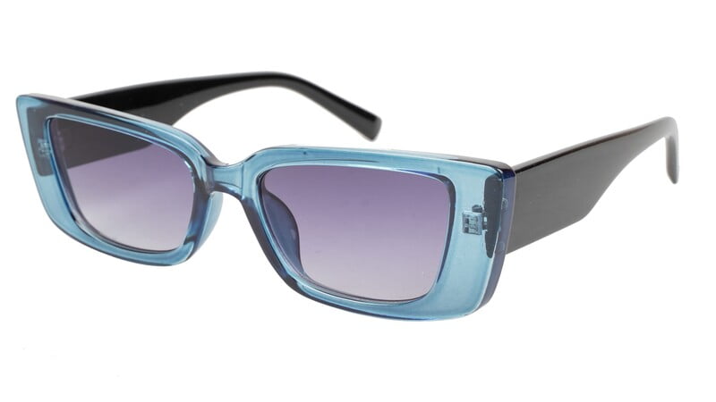 Female Large Rectangular Sunglasses. See Through Light Blue Rim