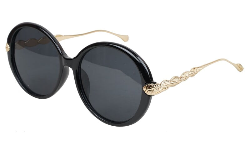 Female Oversized Round Sunglasses. Glossy Black Rim Female Oversized Round Sunglasses. Glossy Black Rim