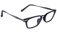 Unisex Rectangular Large Spectacle Frames. Matte Black Color Rim. Grey Color Metal Temple.