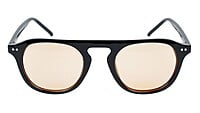 Unisex Medium Round Sunglass. Black Frame. Brown Lens.