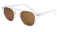 Unisex Medium Round Sunglass. Transparent Frame. Brown Lens.