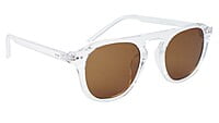Unisex Medium Round Sunglass. Transparent Frame. Brown Lens.