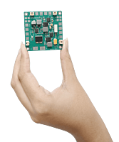 Compact 80A drone power distribution board held in hand for size reference