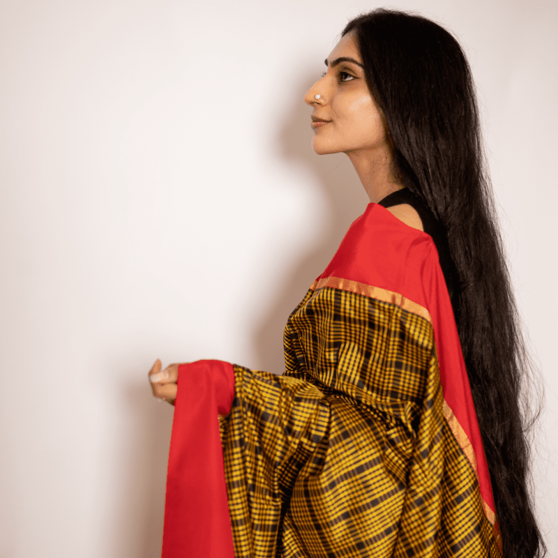 Ochre Yellow Kanchipuram with Salsa Red