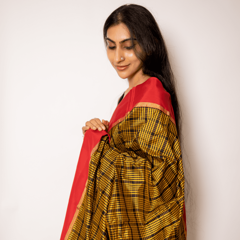 Ochre Yellow Kanchipuram with Salsa Red