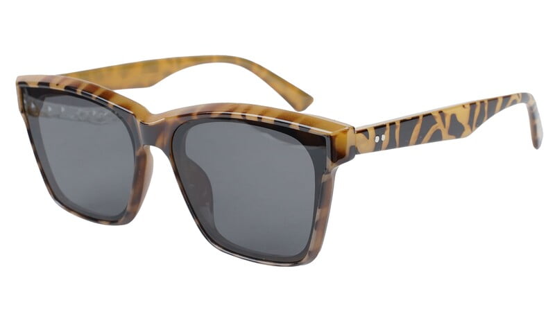 Unisex Medium Square Sunglass. Leopard Print & Brown Frame.