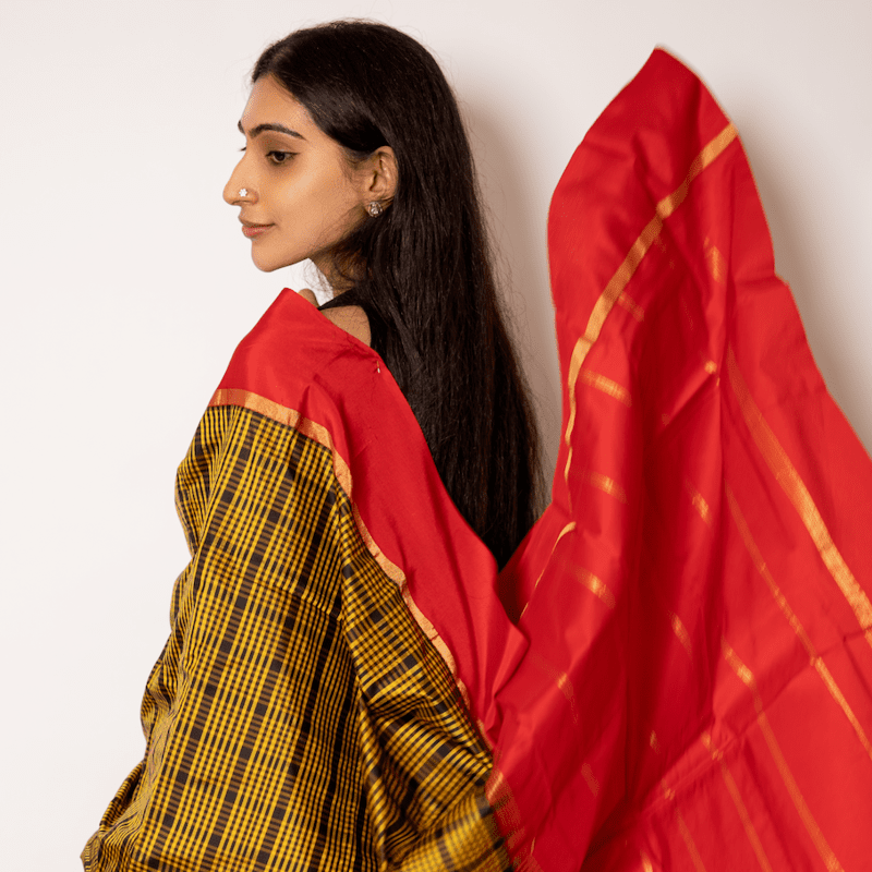 Ochre Yellow Kanchipuram with Salsa Red