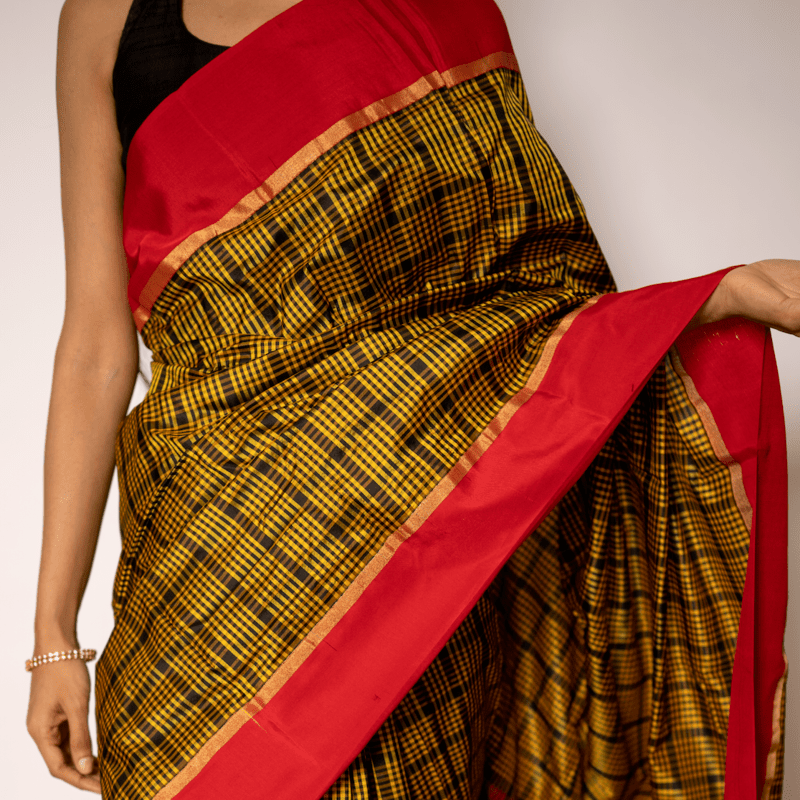 Ochre Yellow Kanchipuram with Salsa Red