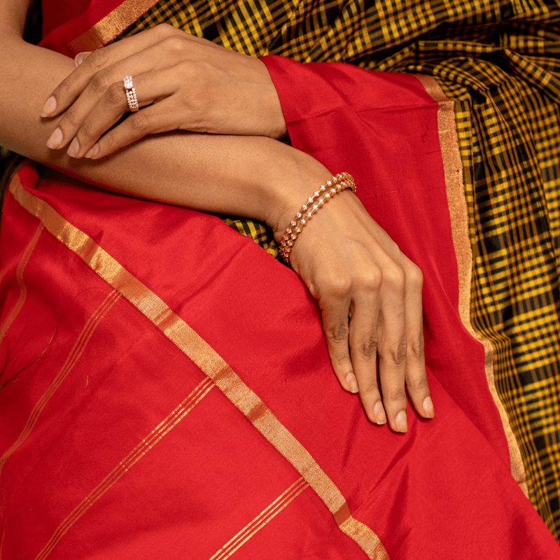 Ochre Yellow Kanchipuram with Salsa Red