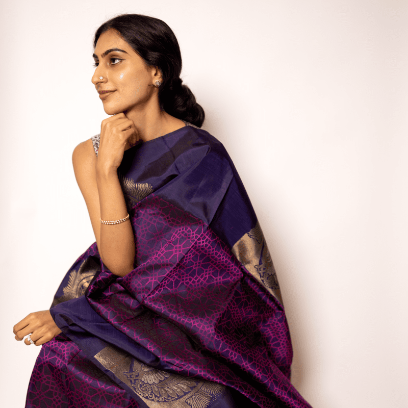 Fuschia Violet Kanchipuram with Honeycomb Art