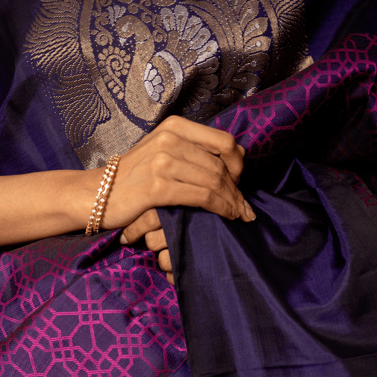 Fuschia Violet Kanchipuram with Honeycomb Art