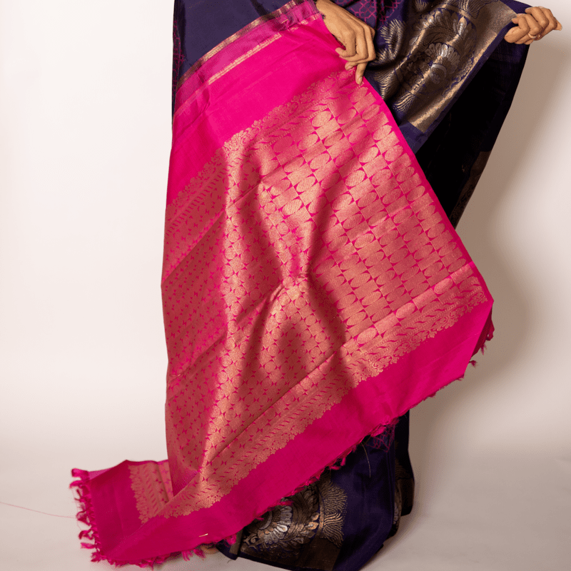 Fuschia Violet Kanchipuram with Honeycomb Art