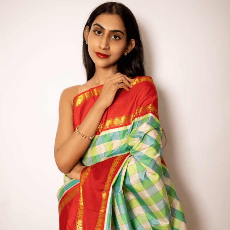 Basra Pearl and Cabbage Green Kanchipuram Kattam