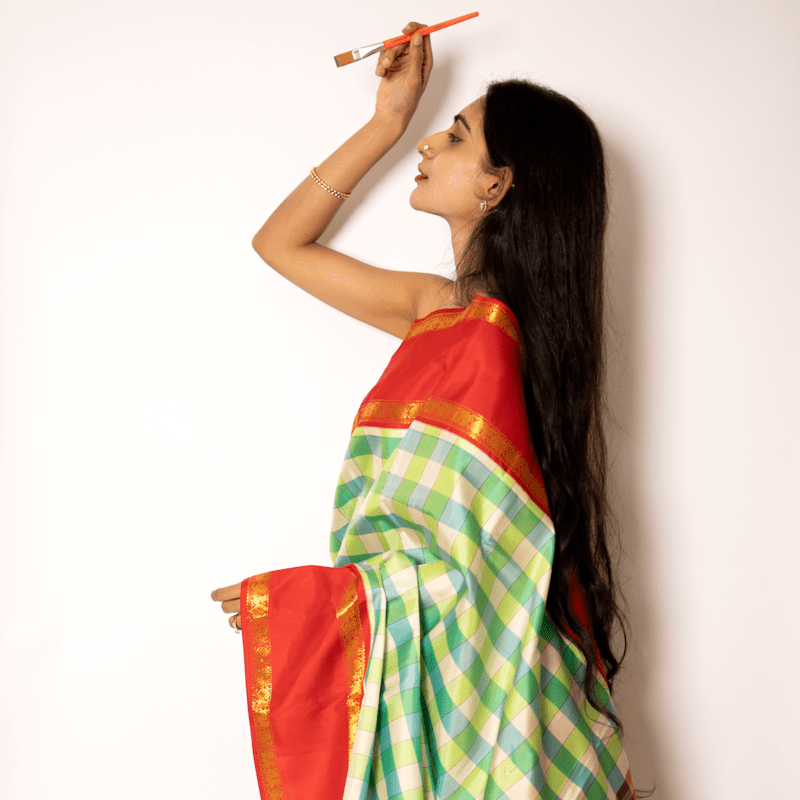 Basra Pearl and Cabbage Green Kanchipuram Kattam