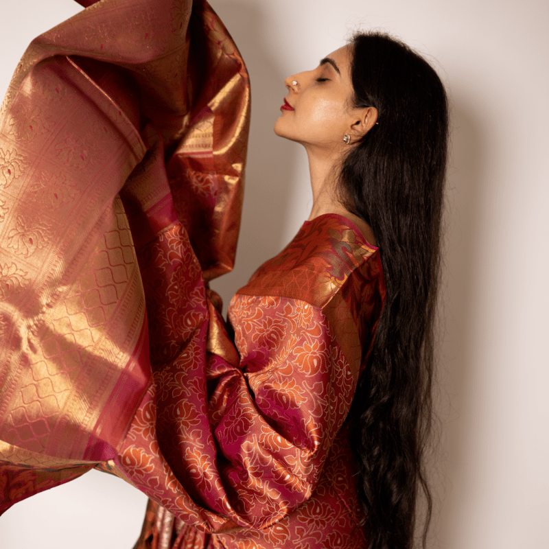 Cider Red Kanchipuram with Terracotta Brown