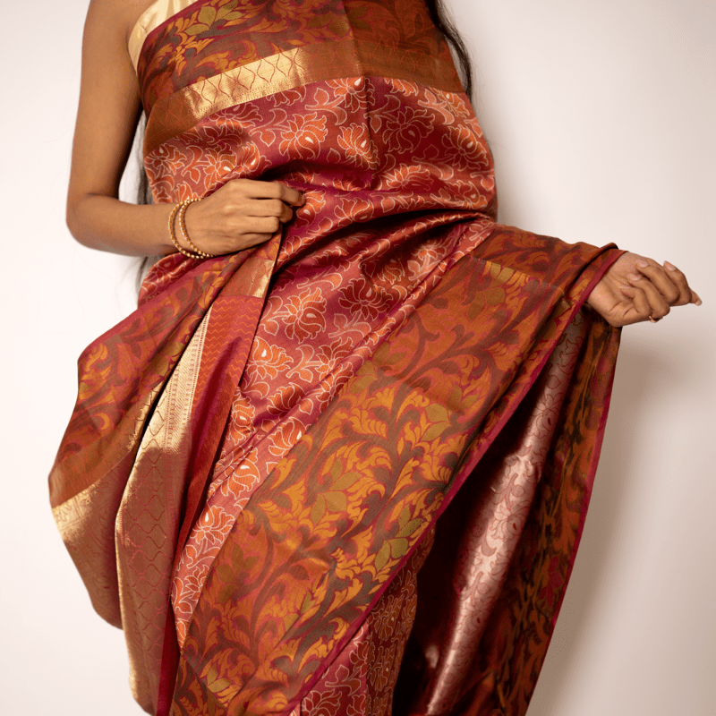 Cider Red Kanchipuram with Terracotta Brown