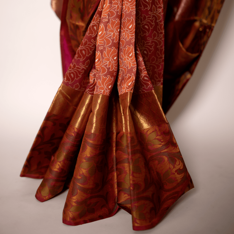 Cider Red Kanchipuram with Terracotta Brown
