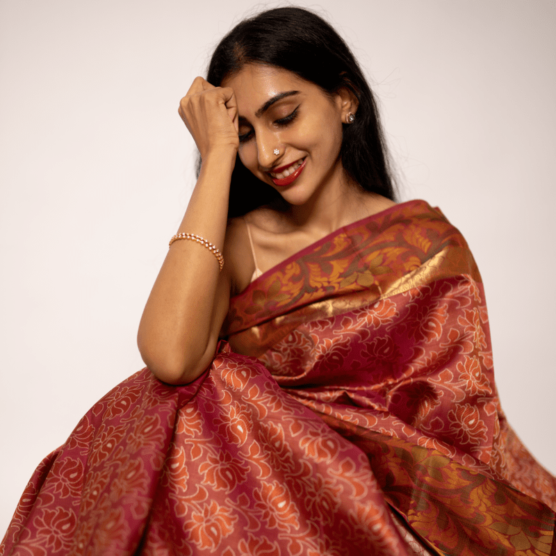 Cider Red Kanchipuram with Terracotta Brown