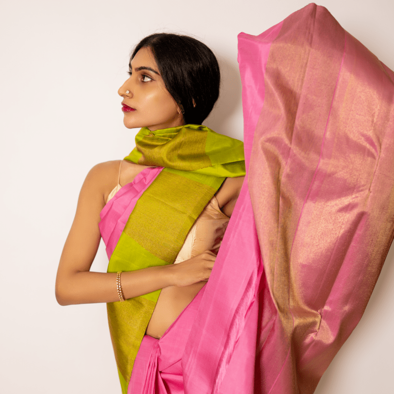 Azalea Pink and Summer Fern Kanchipuram