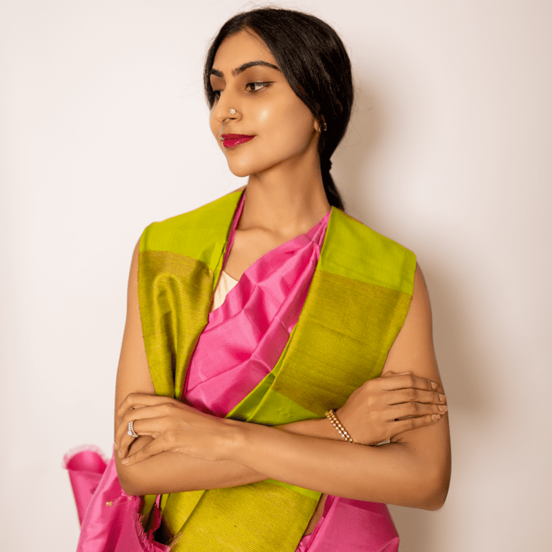 Azalea Pink and Summer Fern Kanchipuram