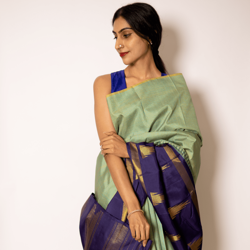 Henna Green and Mustard Yellow Kanchipuram Podi-Kattam